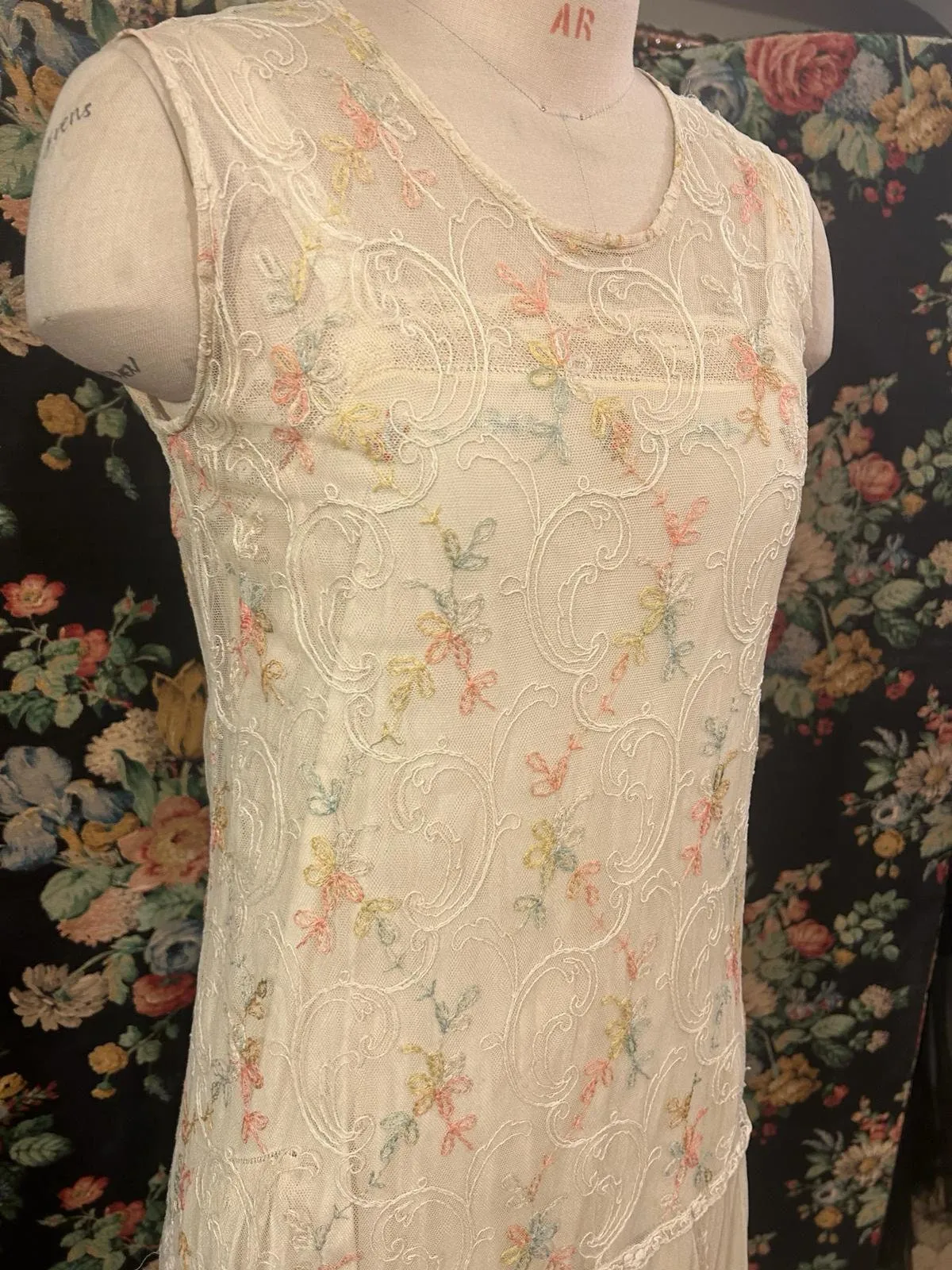 1920s embroidered mesh dress