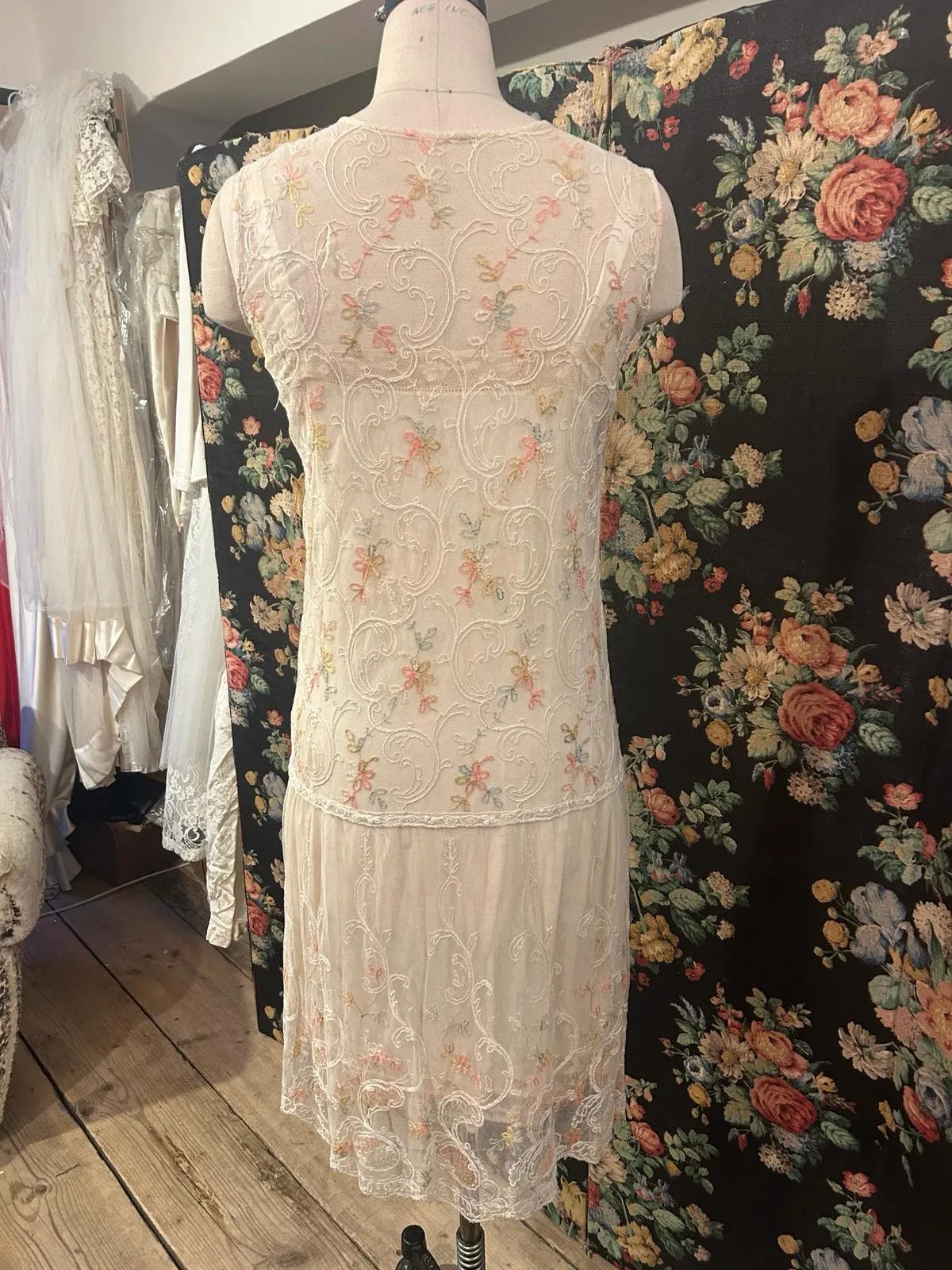 1920s embroidered mesh dress