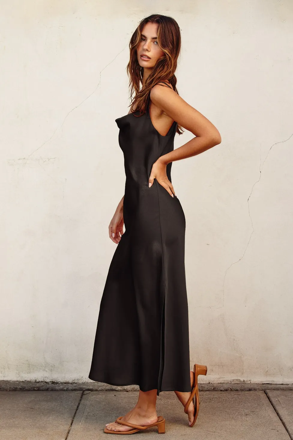 90's Gal Cowl Neck Slip Dress, Black