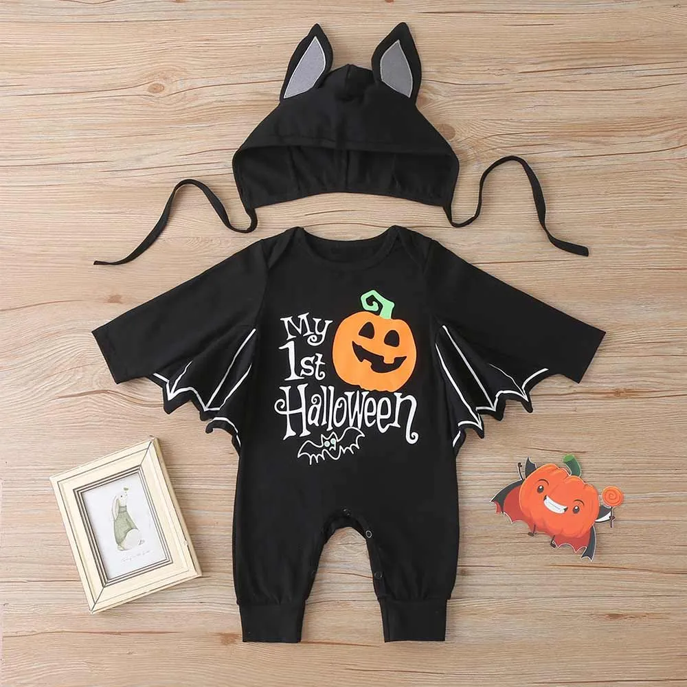 Baby Halloween Romper Baby Clothes Long Sleeve Bat Kids Newborn Jumpsuit Infant