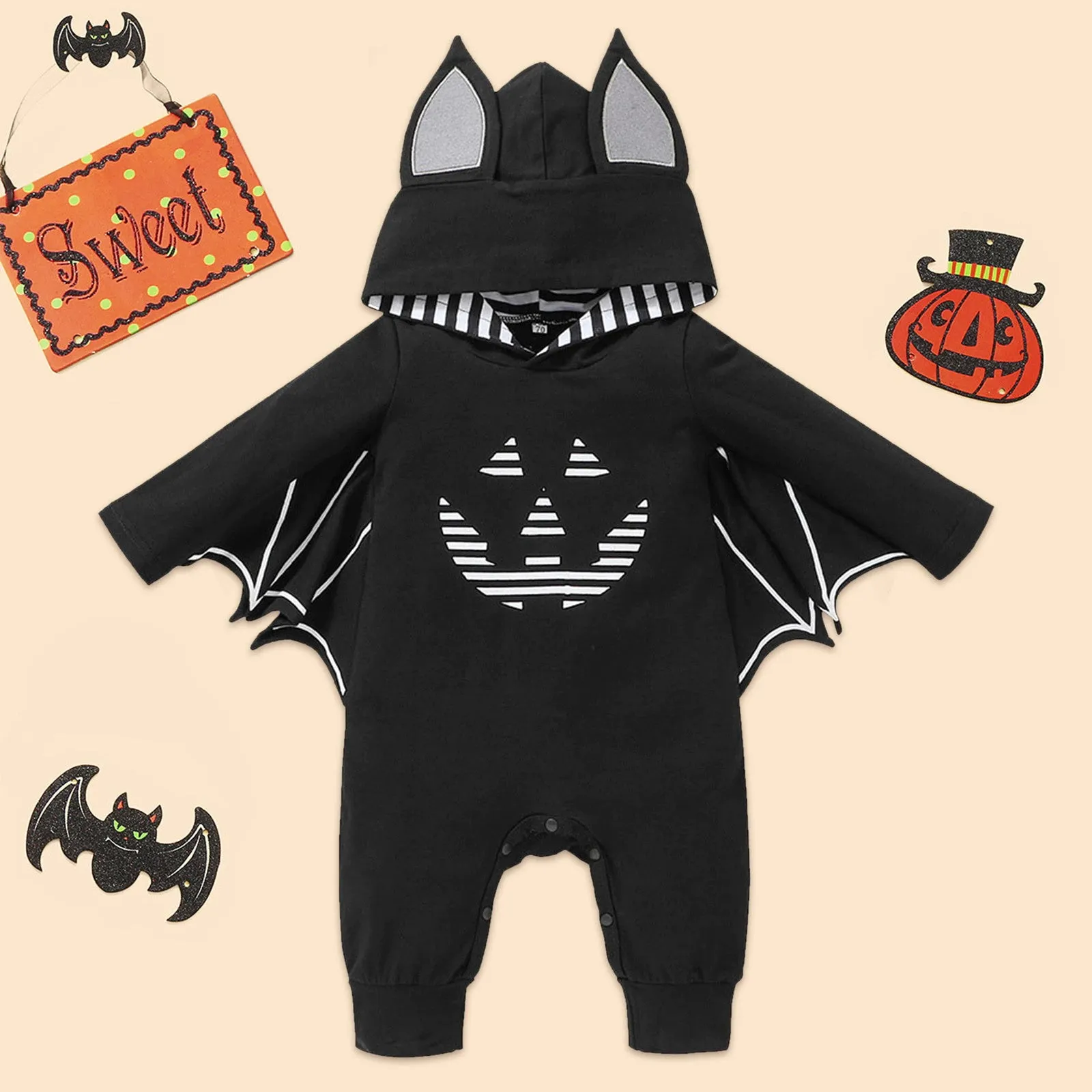 Baby Halloween Romper Baby Clothes Long Sleeve Bat Kids Newborn Jumpsuit Infant