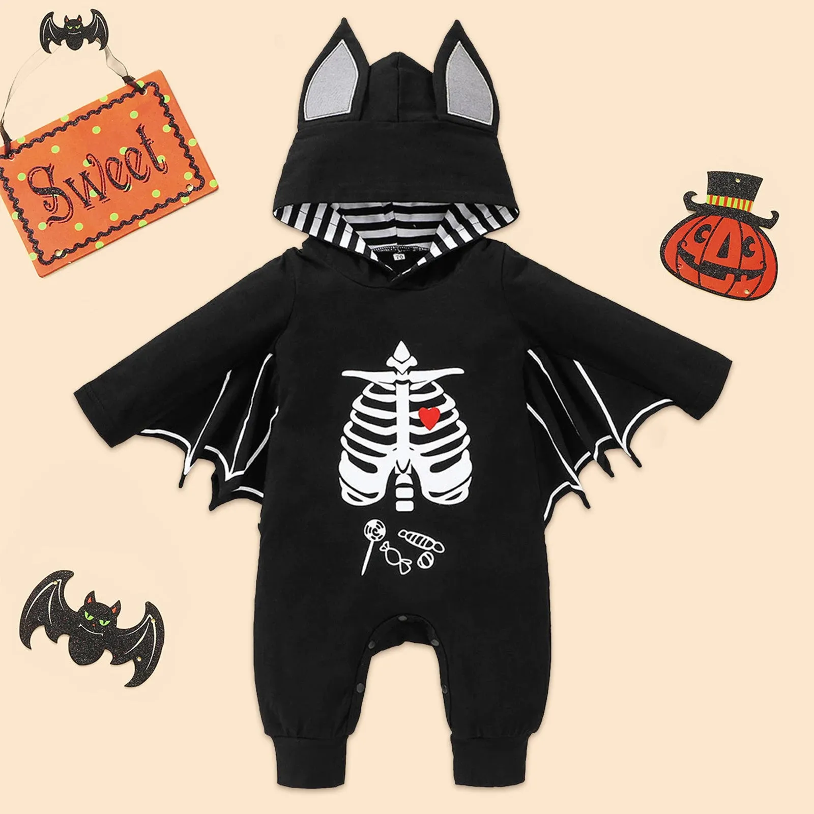 Baby Halloween Romper Baby Clothes Long Sleeve Bat Kids Newborn Jumpsuit Infant