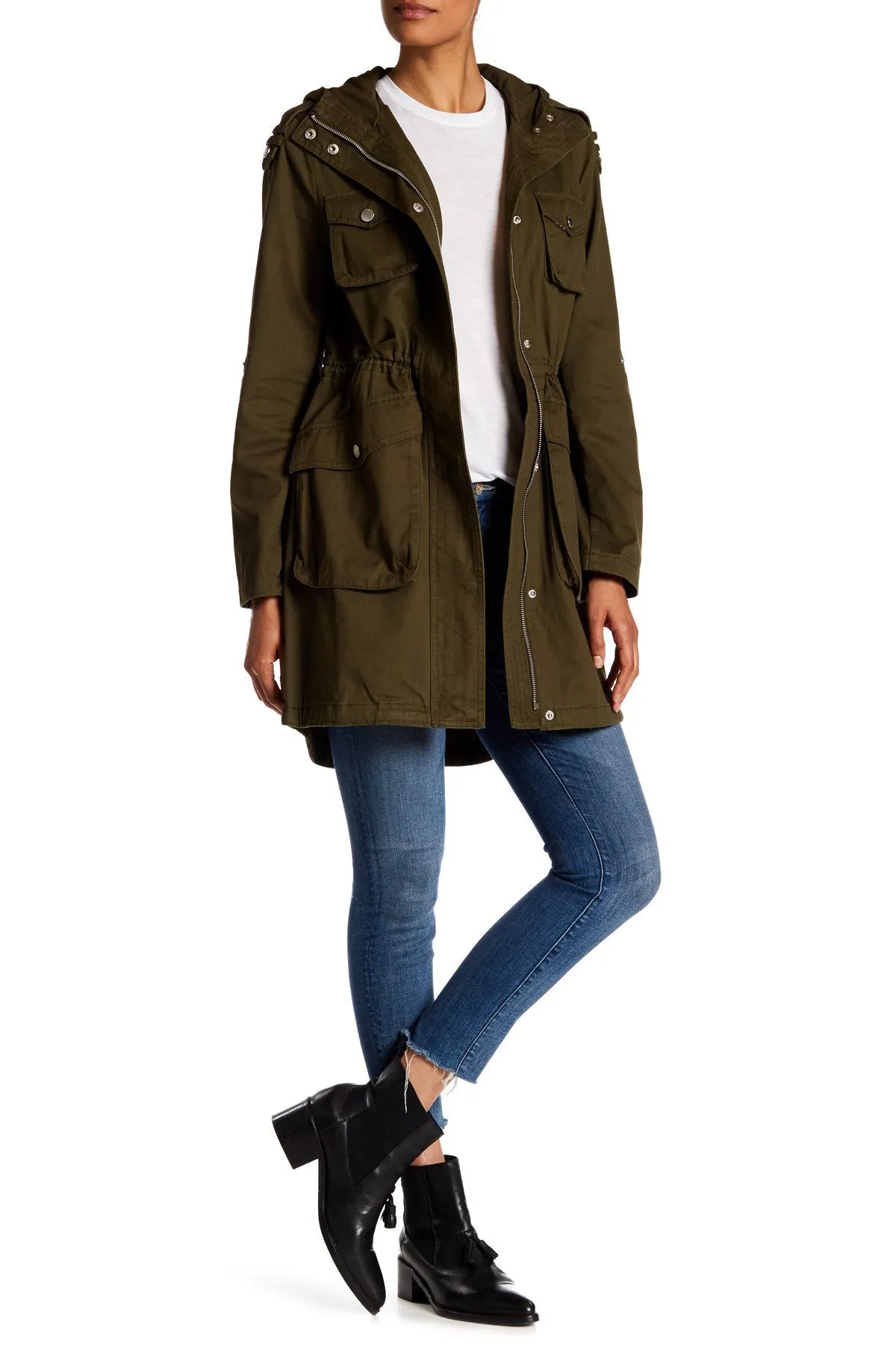 BCBGeneration Roll Sleeve Hooded Anorak
