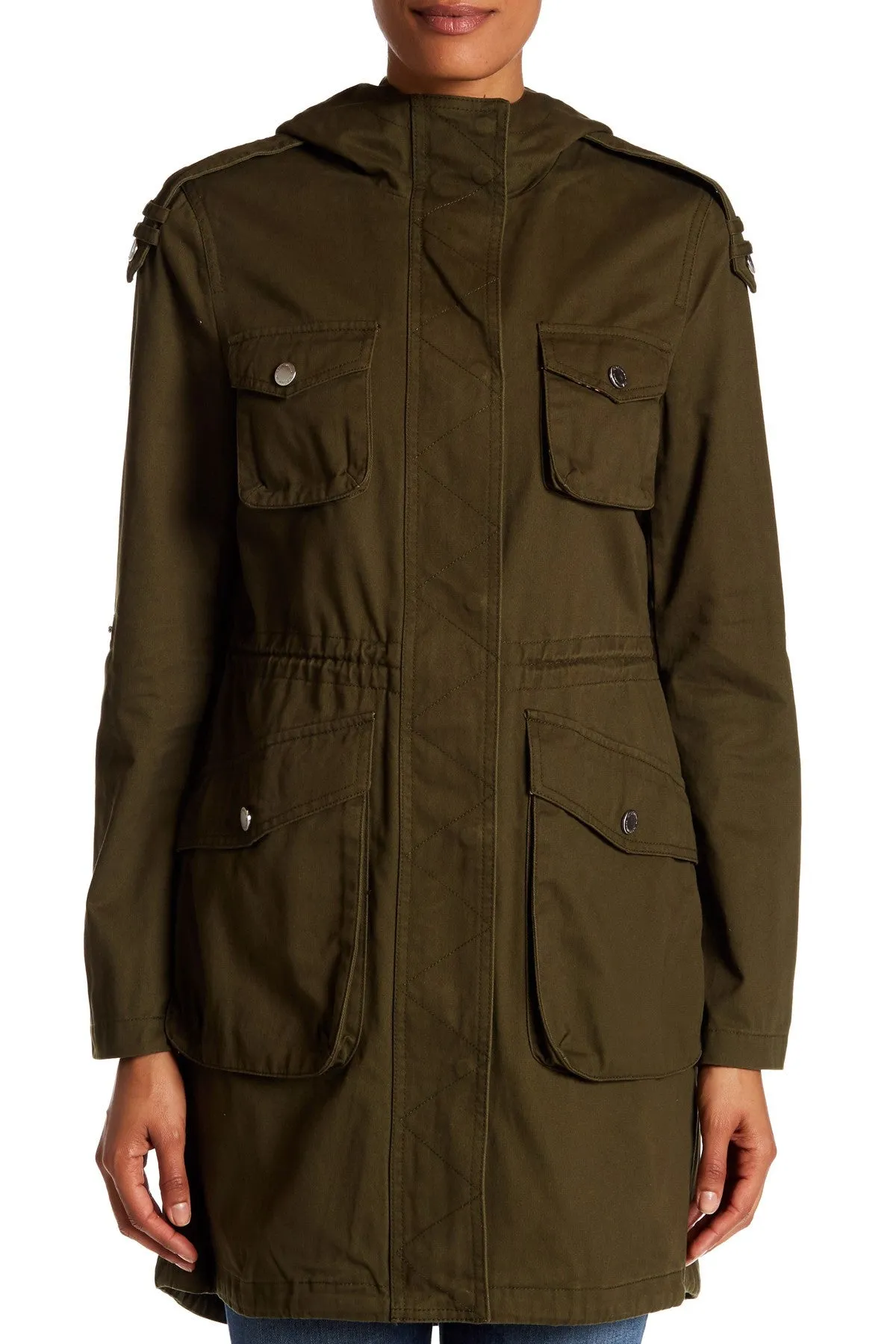 BCBGeneration Roll Sleeve Hooded Anorak