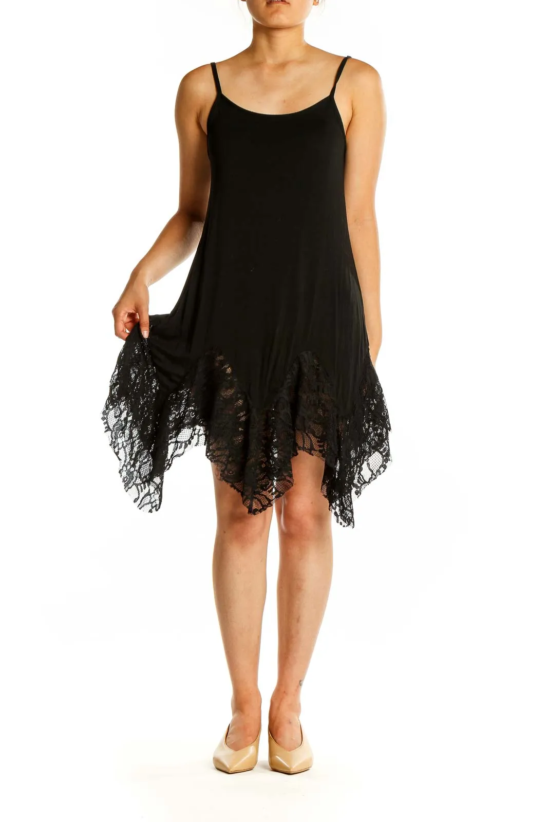 Black Lace-Trimmed Slip Dress