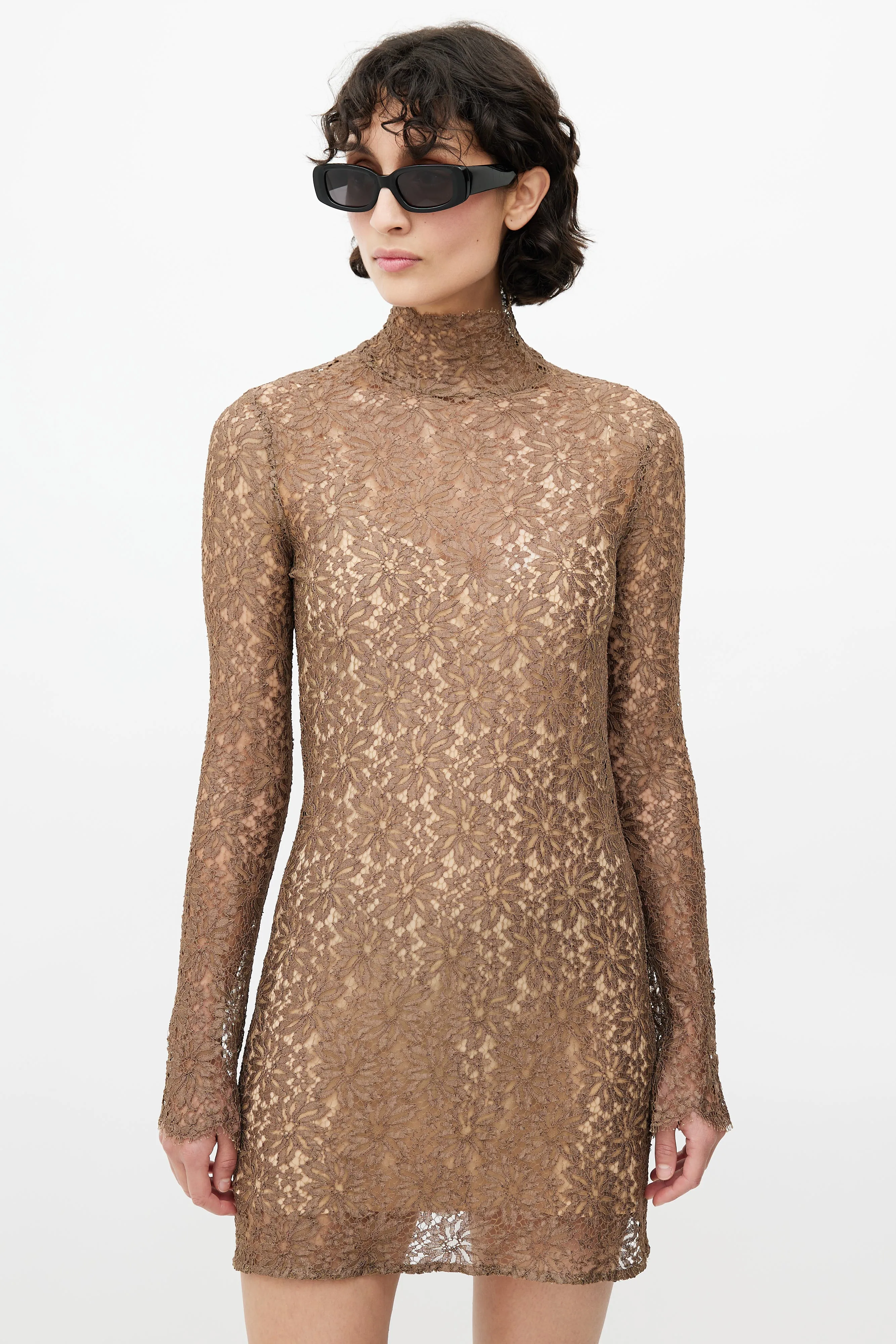 Brown Floral Lace Dress