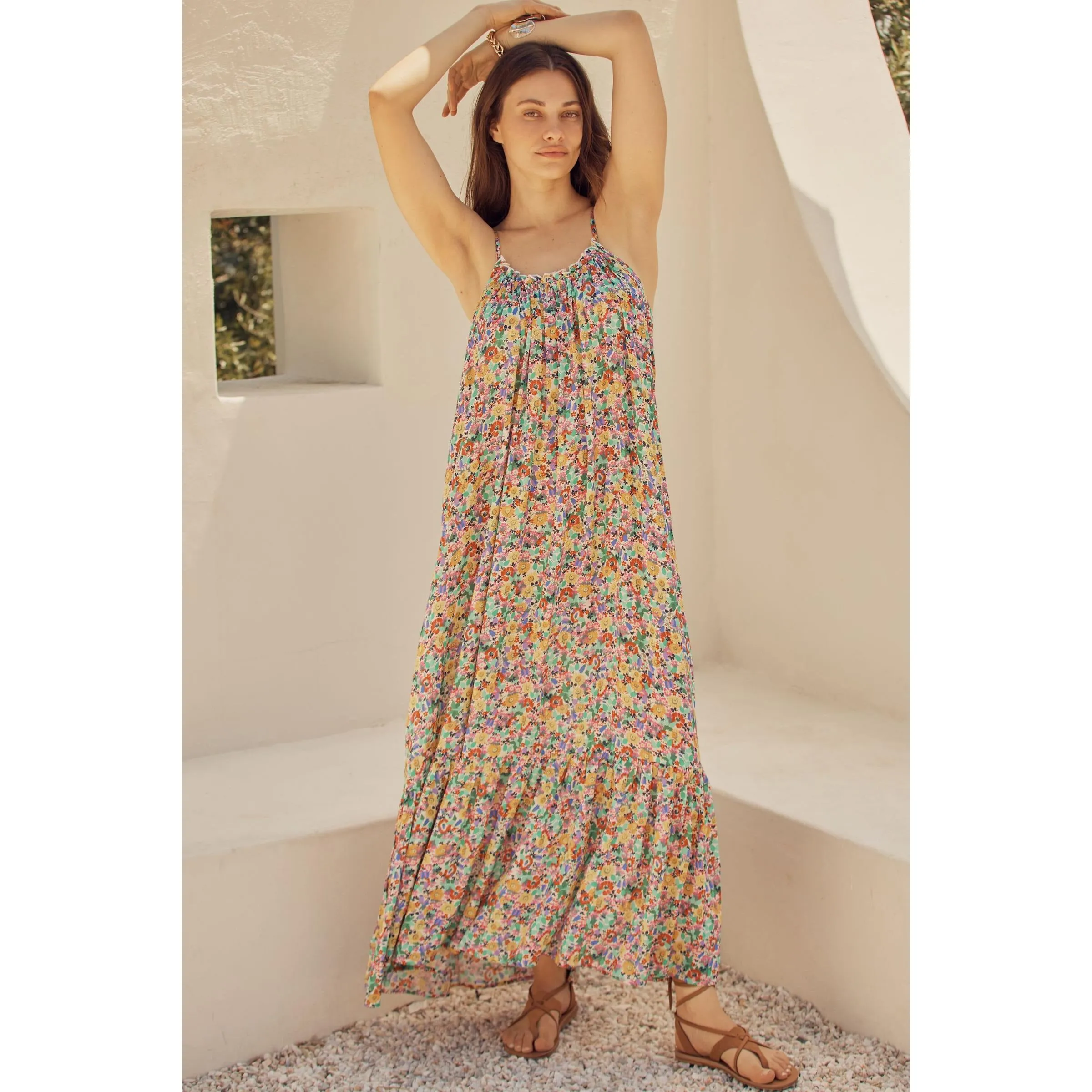 By Anthropologie The Malika Printed Slip Maxi Dress