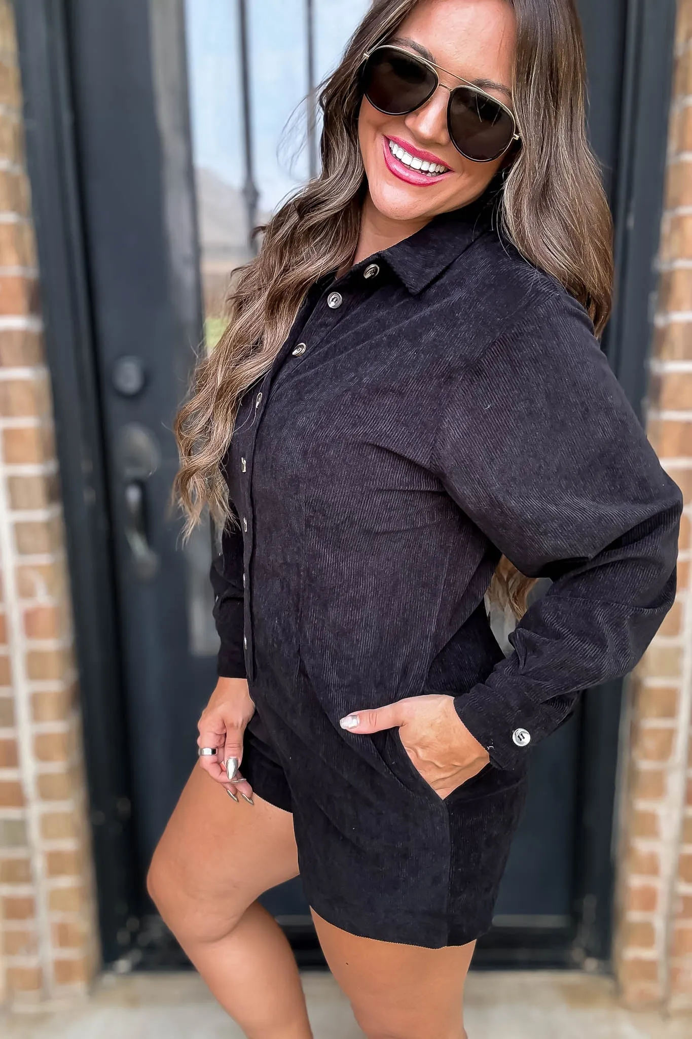 Casually Chic Corduory Black Romper