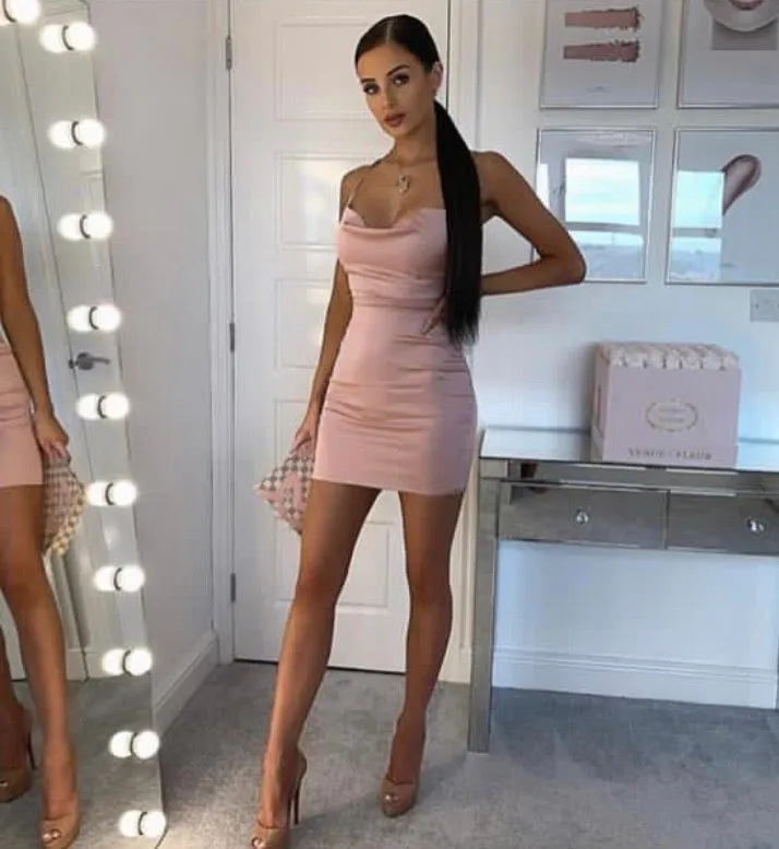 Champagne Cowl neck Satin Dress