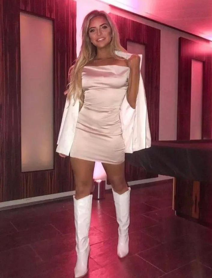 Champagne Cowl neck Satin Dress
