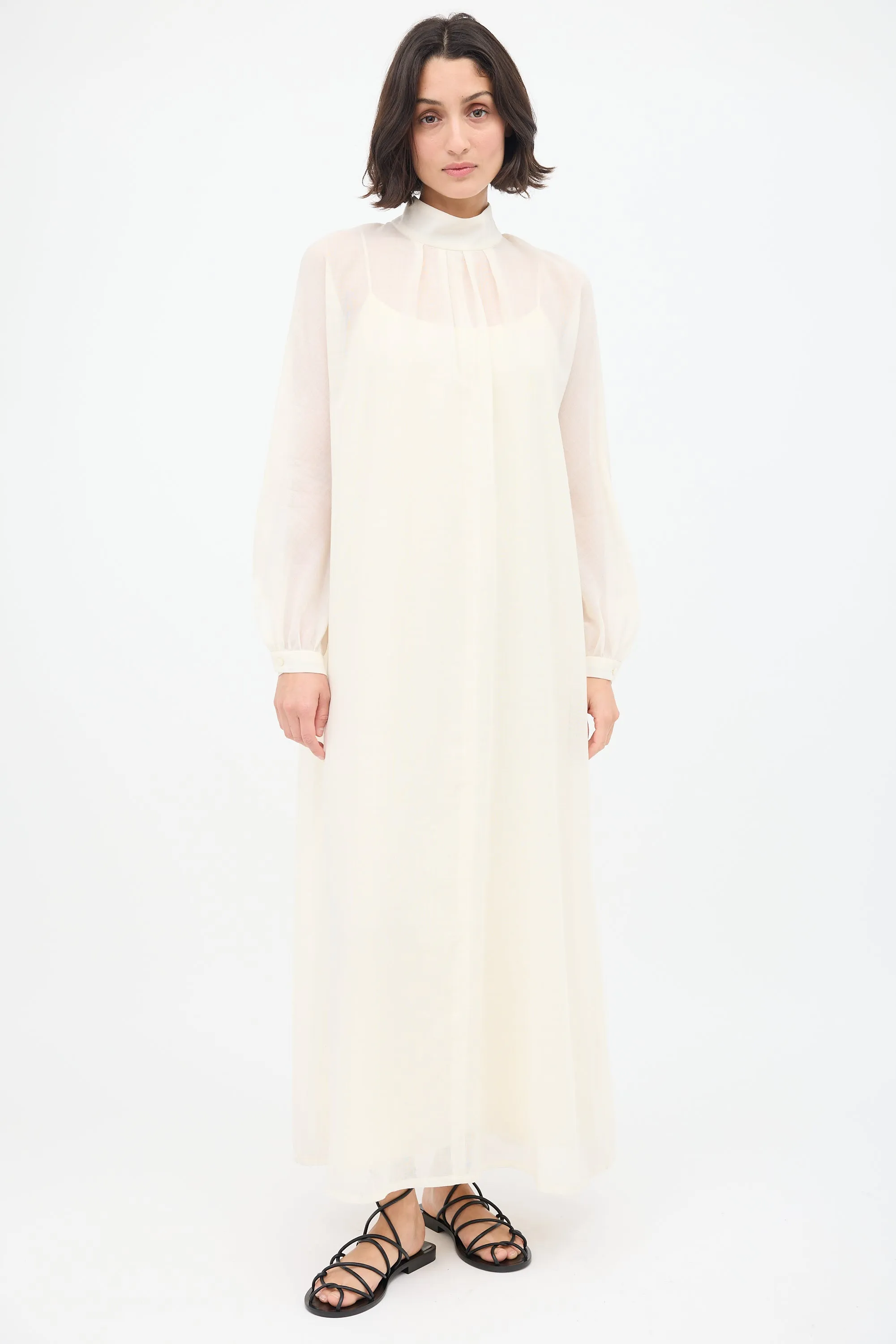 Cream Wool Mock Neck Maxi Dress