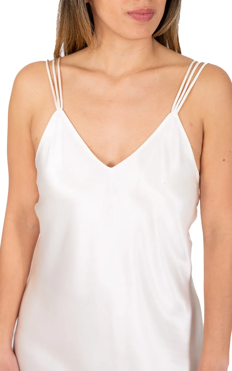 Ginia 100% Silk Chemise with V Neck and Low Back in Creme GDS301 SALE