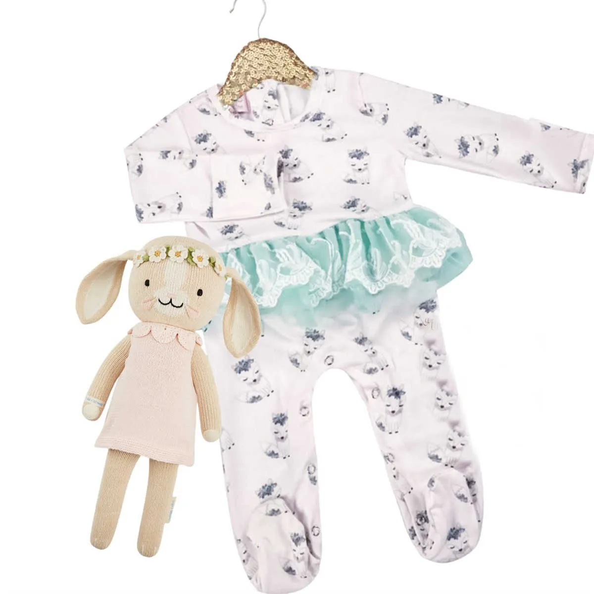 Kryssi Kouture Sienna Holiday Infant Deluxe Tutu Jumpsuit - Pink Fox & Mint Tutu