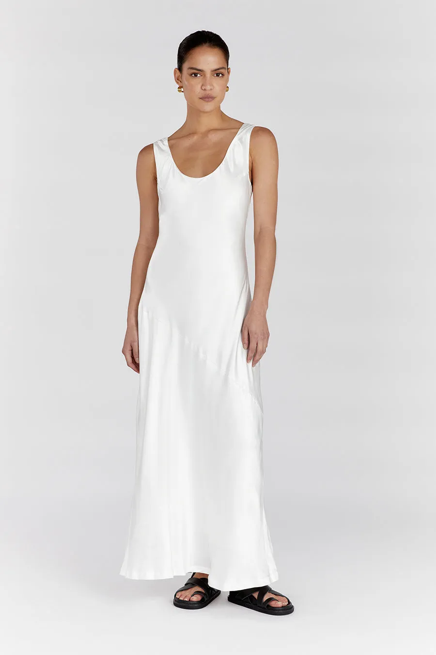 LEA SATIN WHITE SCOOP MAXI DRESS