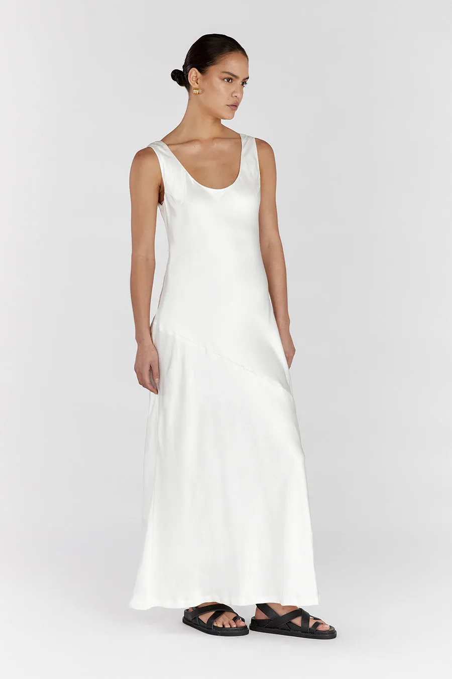 LEA SATIN WHITE SCOOP MAXI DRESS