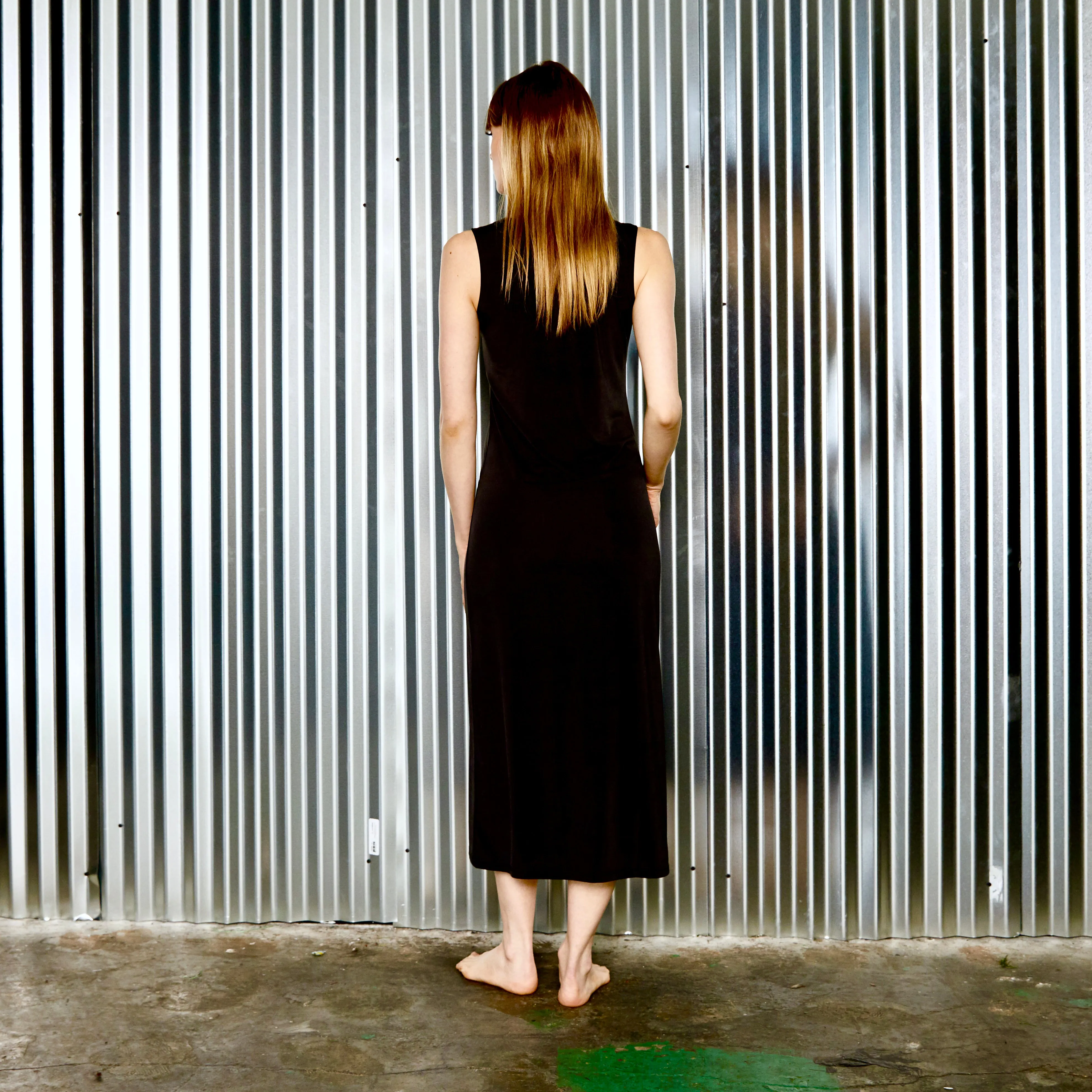 maxi slip without sleeves BLACK