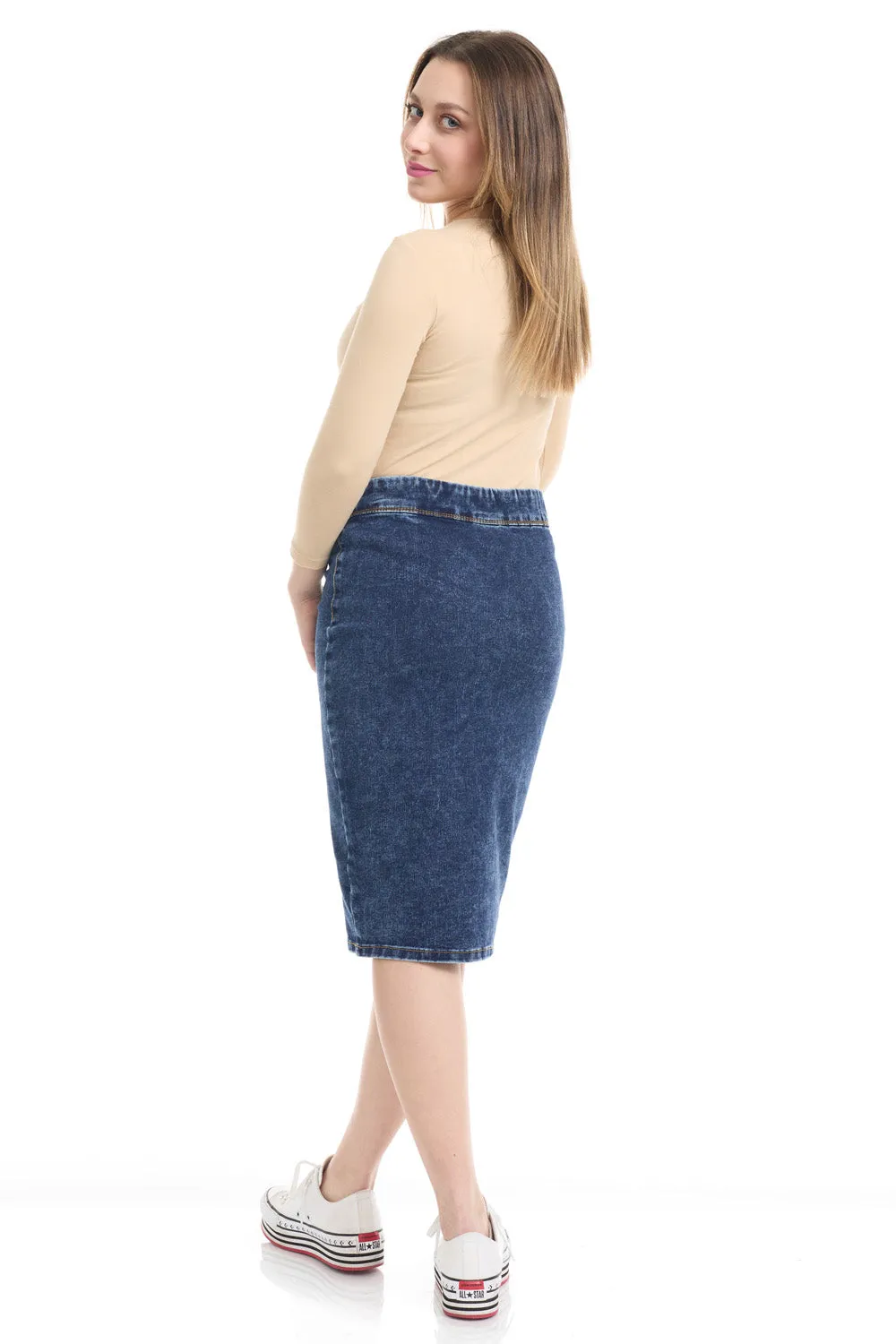 Modest Below Knee Length Jean Pencil Skirt for Women 'Venice'
