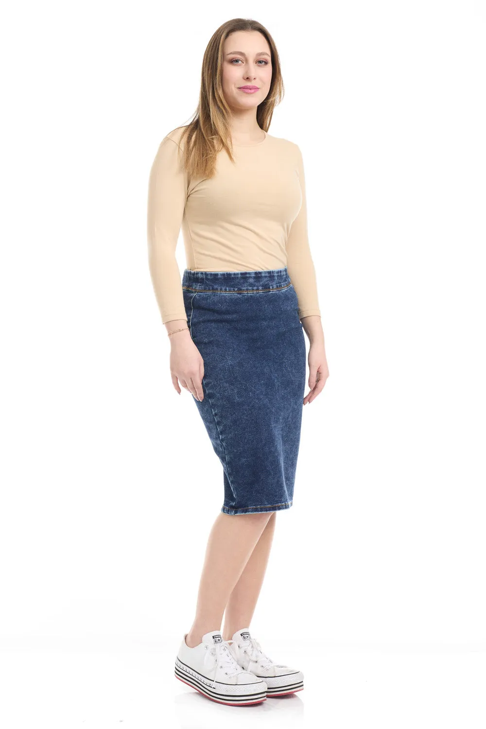 Modest Below Knee Length Jean Pencil Skirt for Women 'Venice'