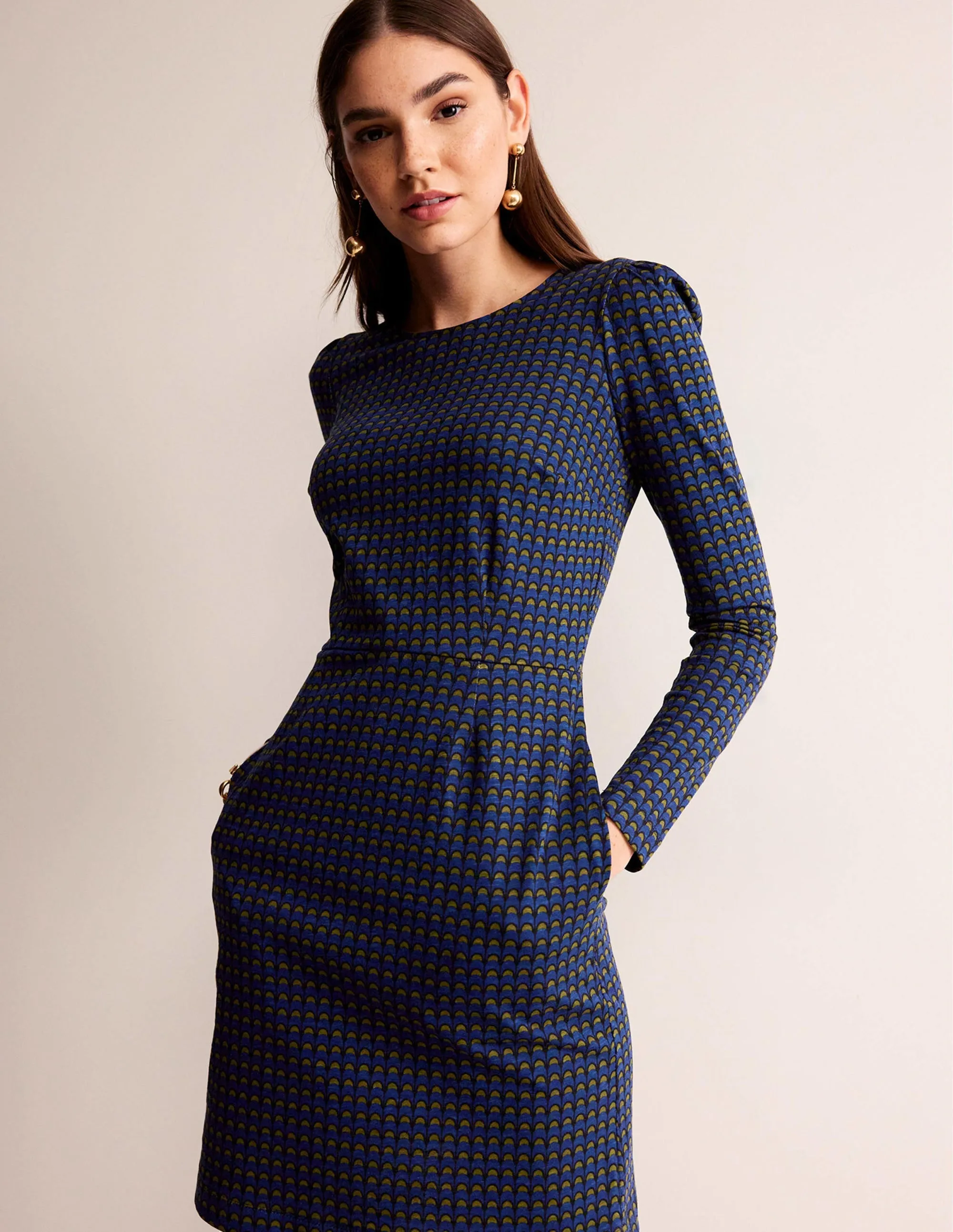 Penelope Jersey Dress-Sapphire Blue, Geo Charm