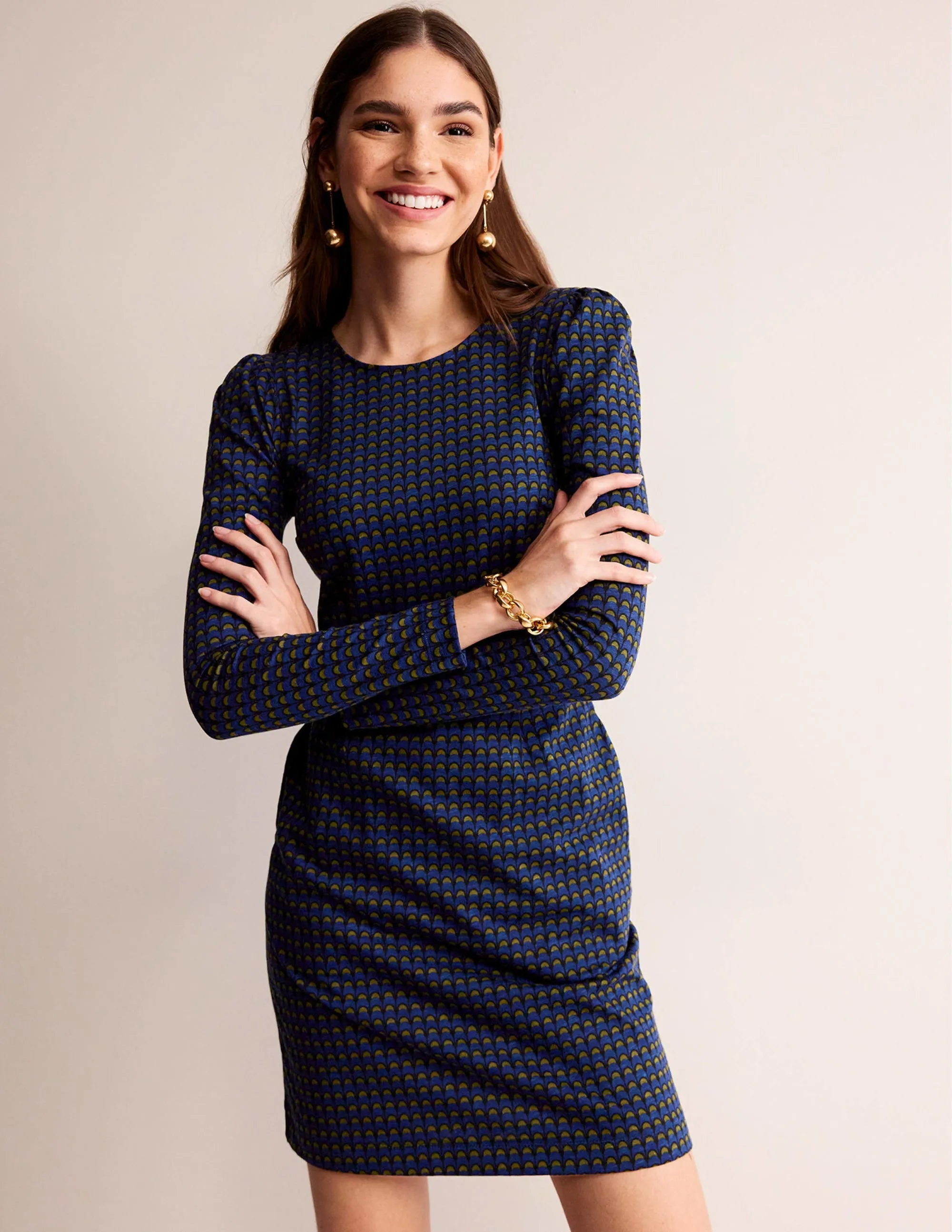 Penelope Jersey Dress-Sapphire Blue, Geo Charm