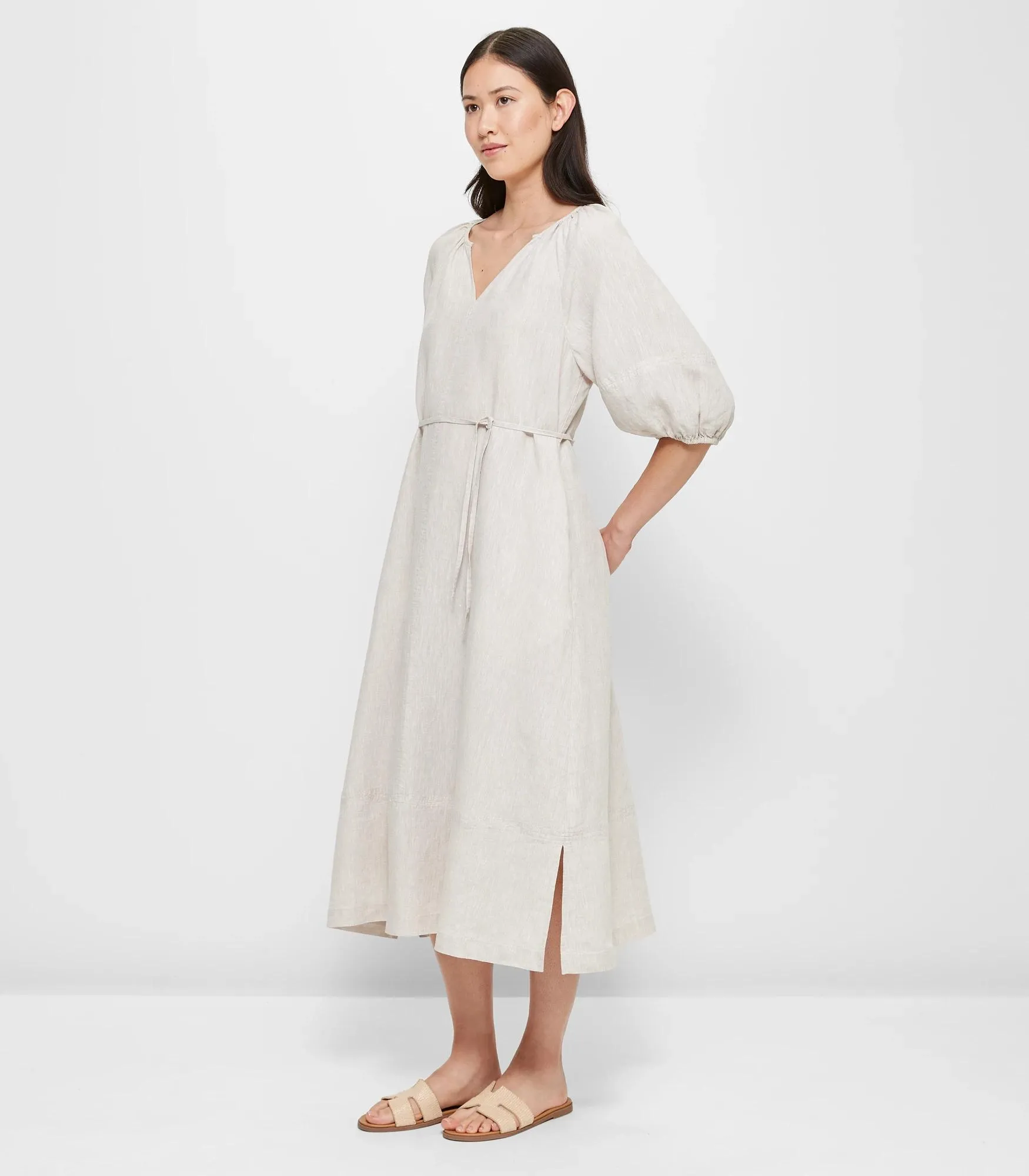popular  European Linen Raglan Midi Dress