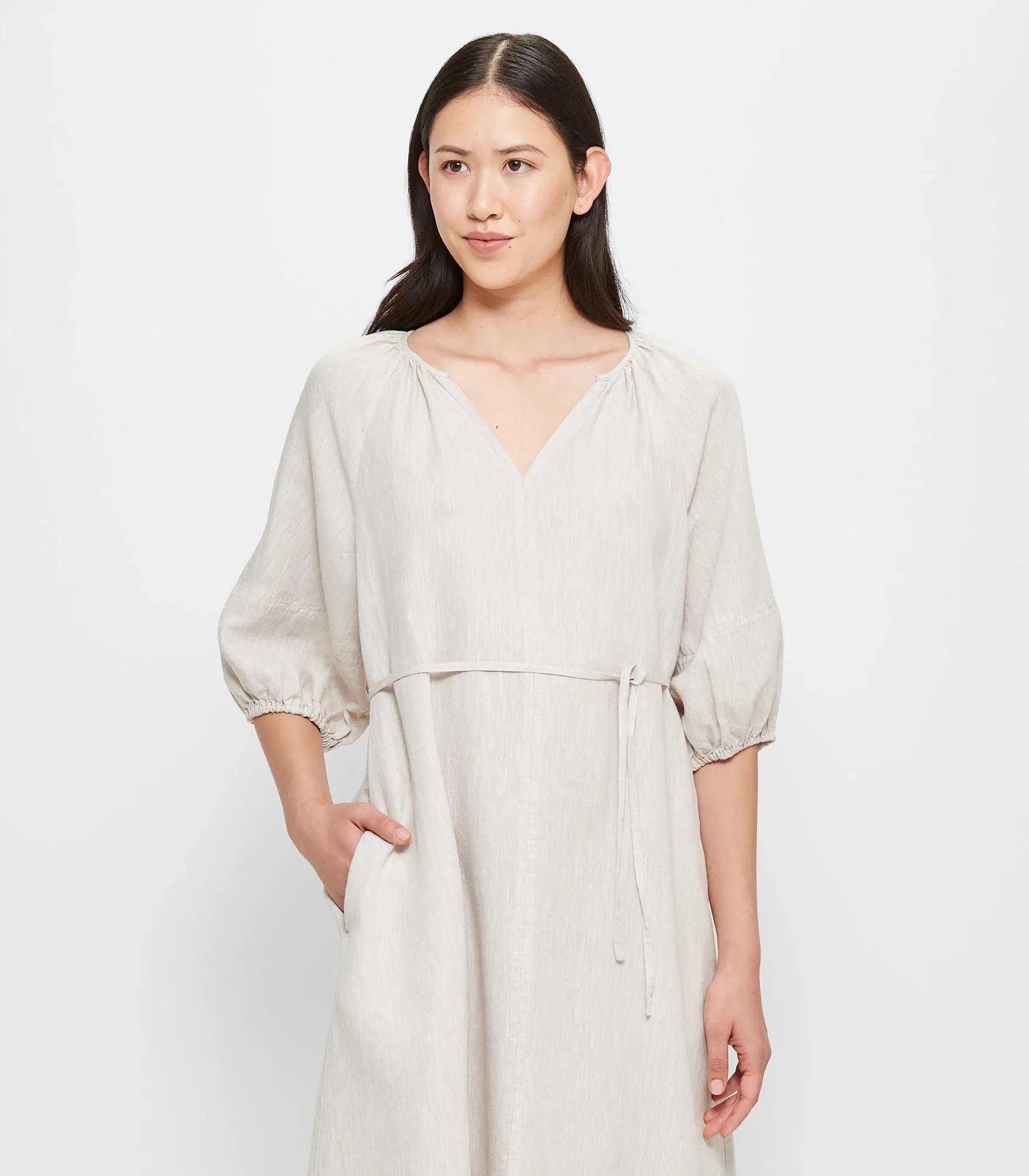 popular  European Linen Raglan Midi Dress