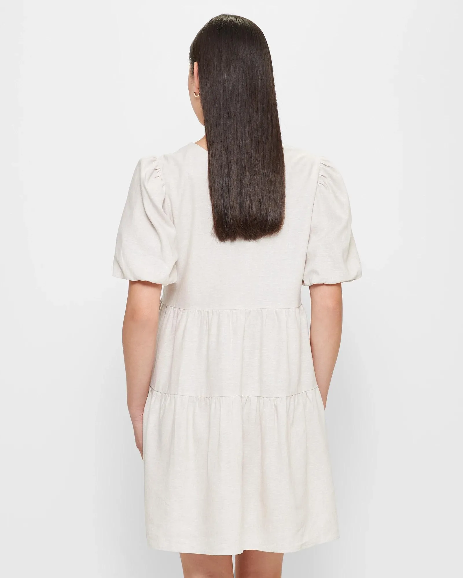 popular  Linen Blend Blouson Sleeve Mini Dress - Preview - Flax Cross Dye 