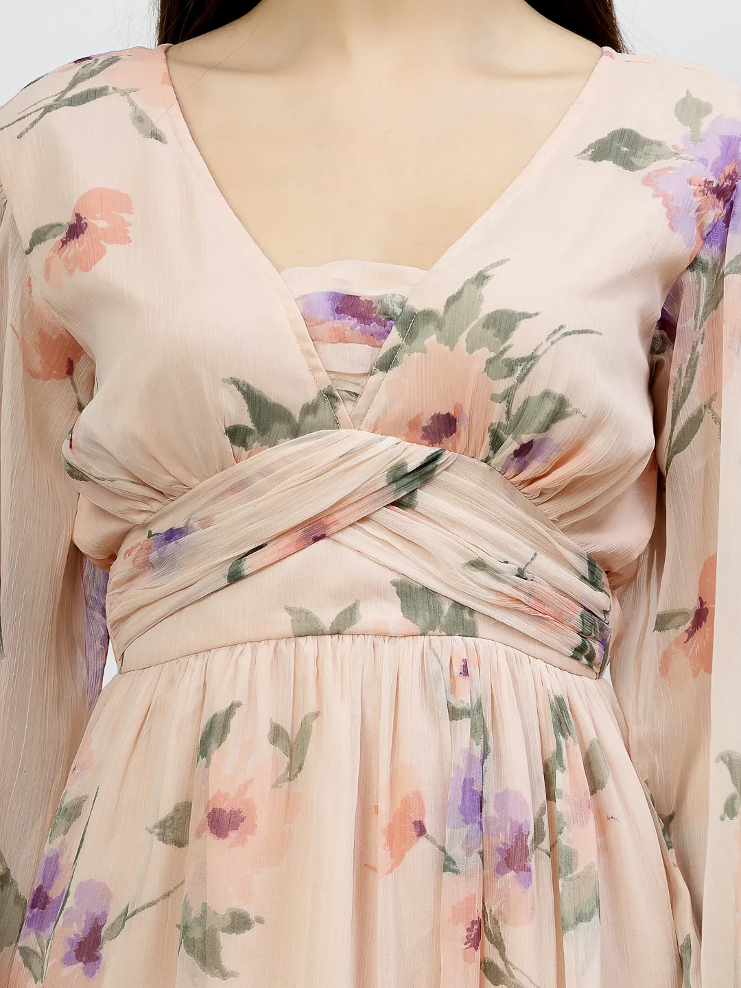 Printed Short Dress With Front Straps For Women