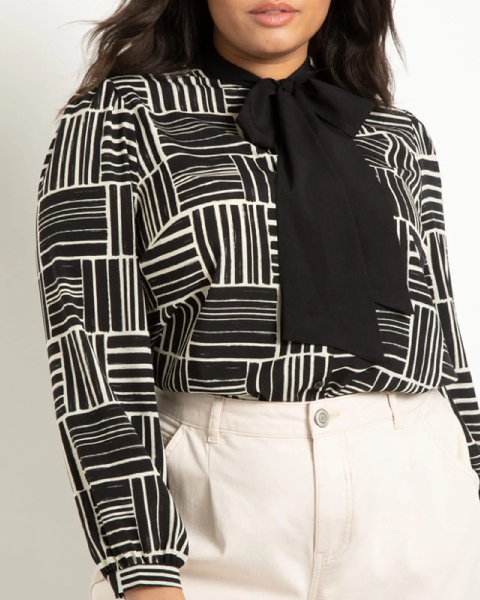 Reina Tie Neck Blouse | Basketweave