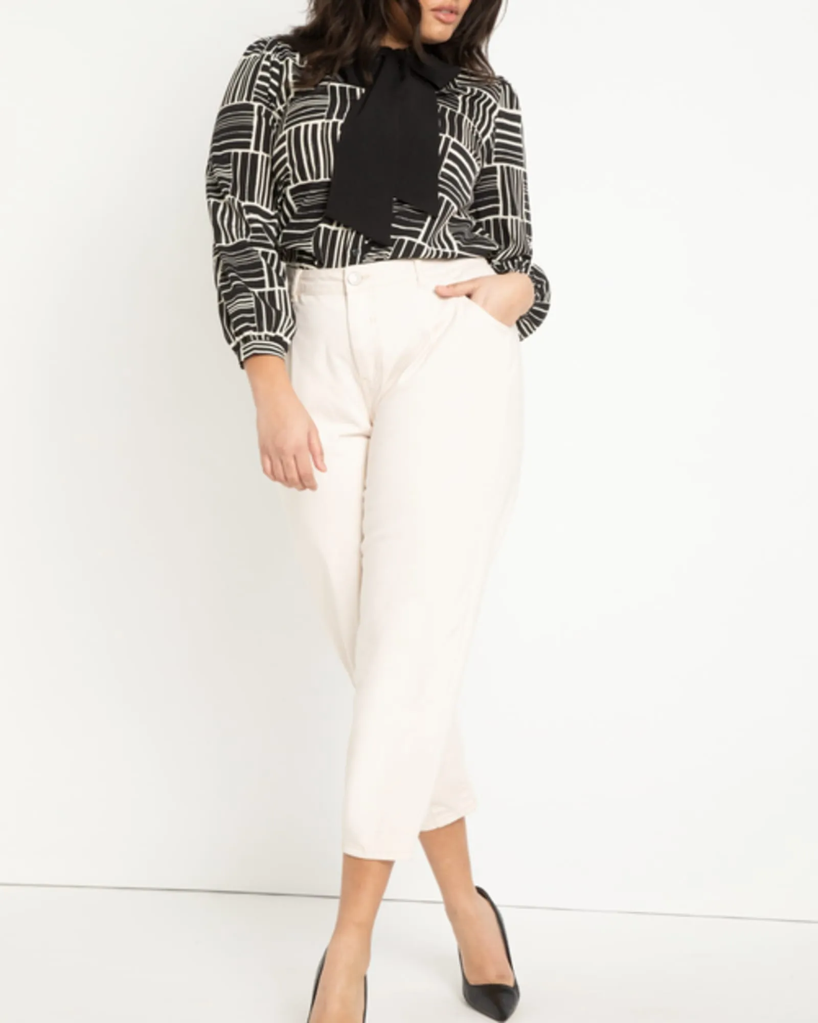 Reina Tie Neck Blouse | Basketweave