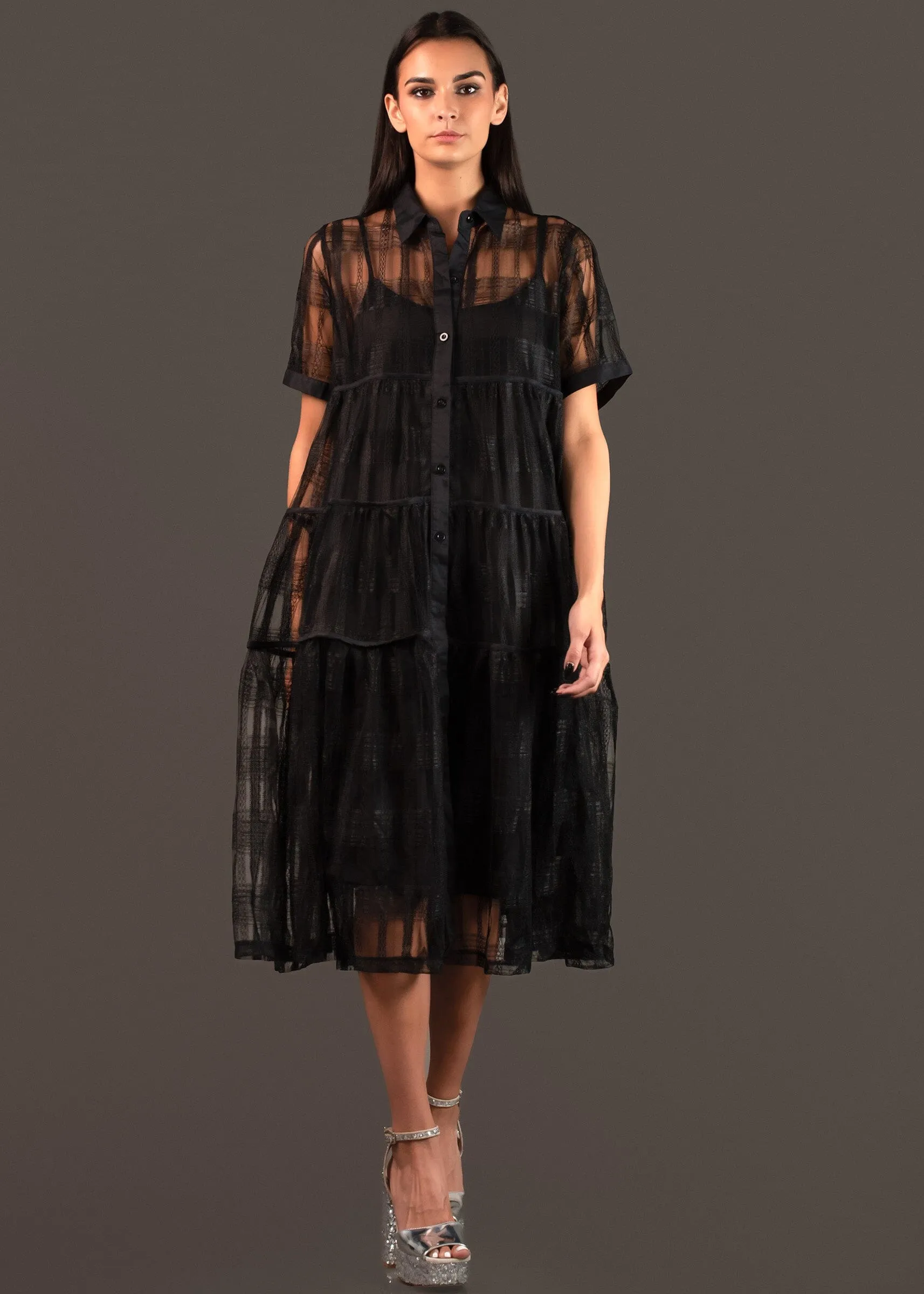 Sheer Textured Shirt Dress