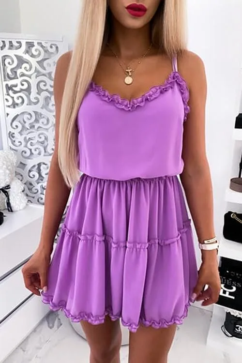Solid Ruffles Slip Mini Dress