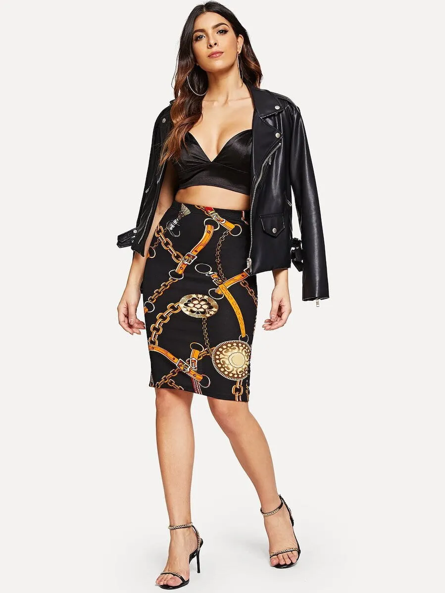 Trendy Chain detail pencil skirt