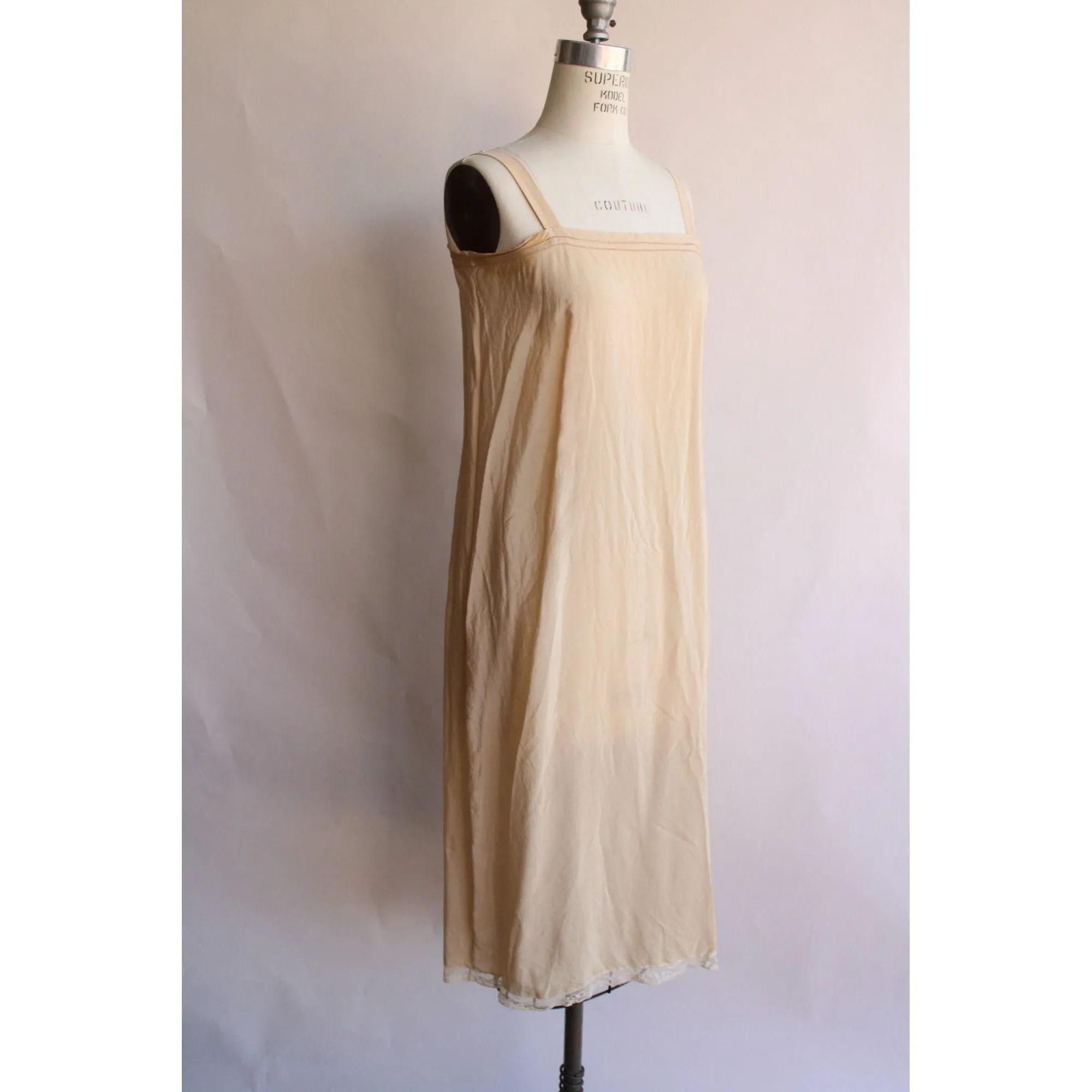 Vintage 1920s Slip in Beige Silk