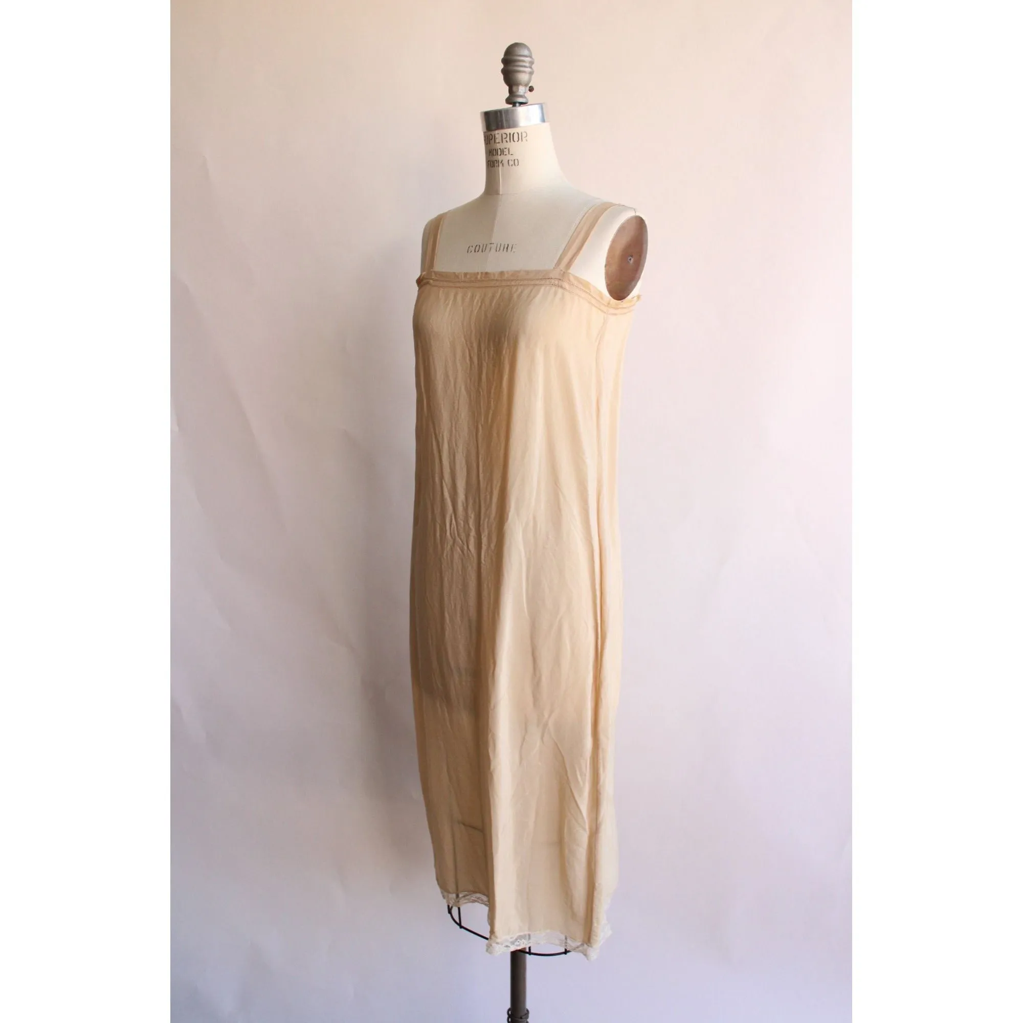 Vintage 1920s Slip in Beige Silk