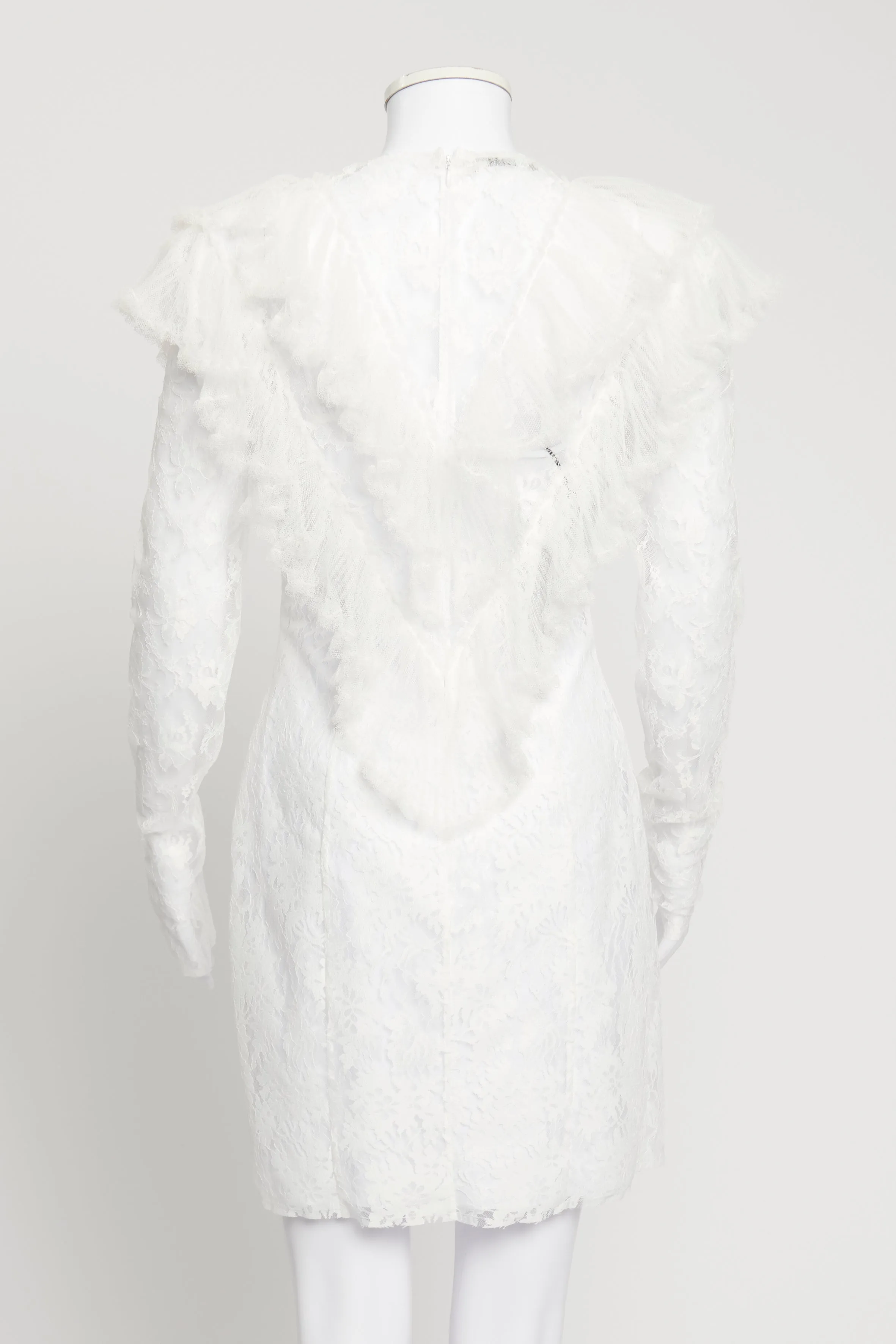 White Lace Ruffle Preowned Mini Dress
