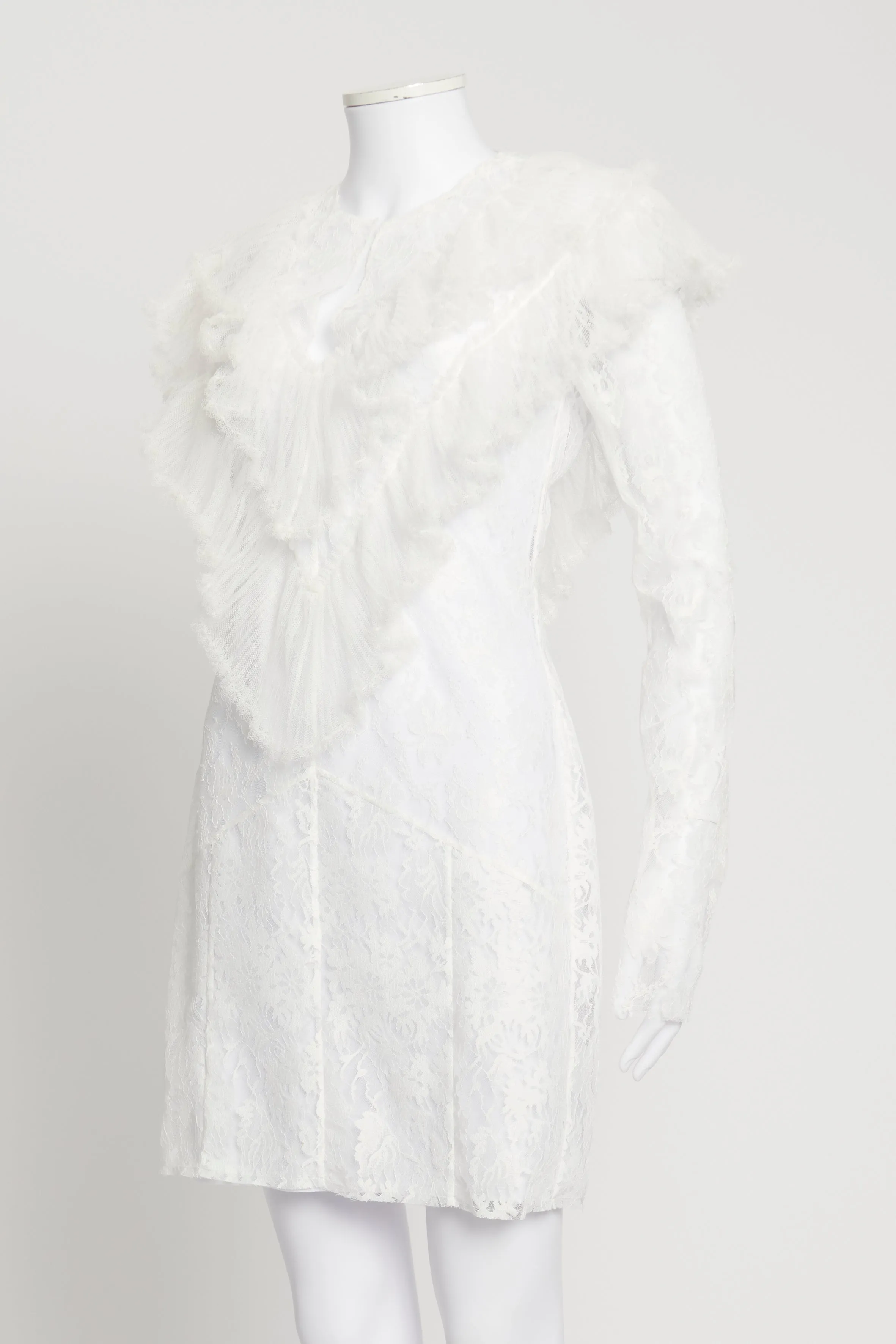 White Lace Ruffle Preowned Mini Dress