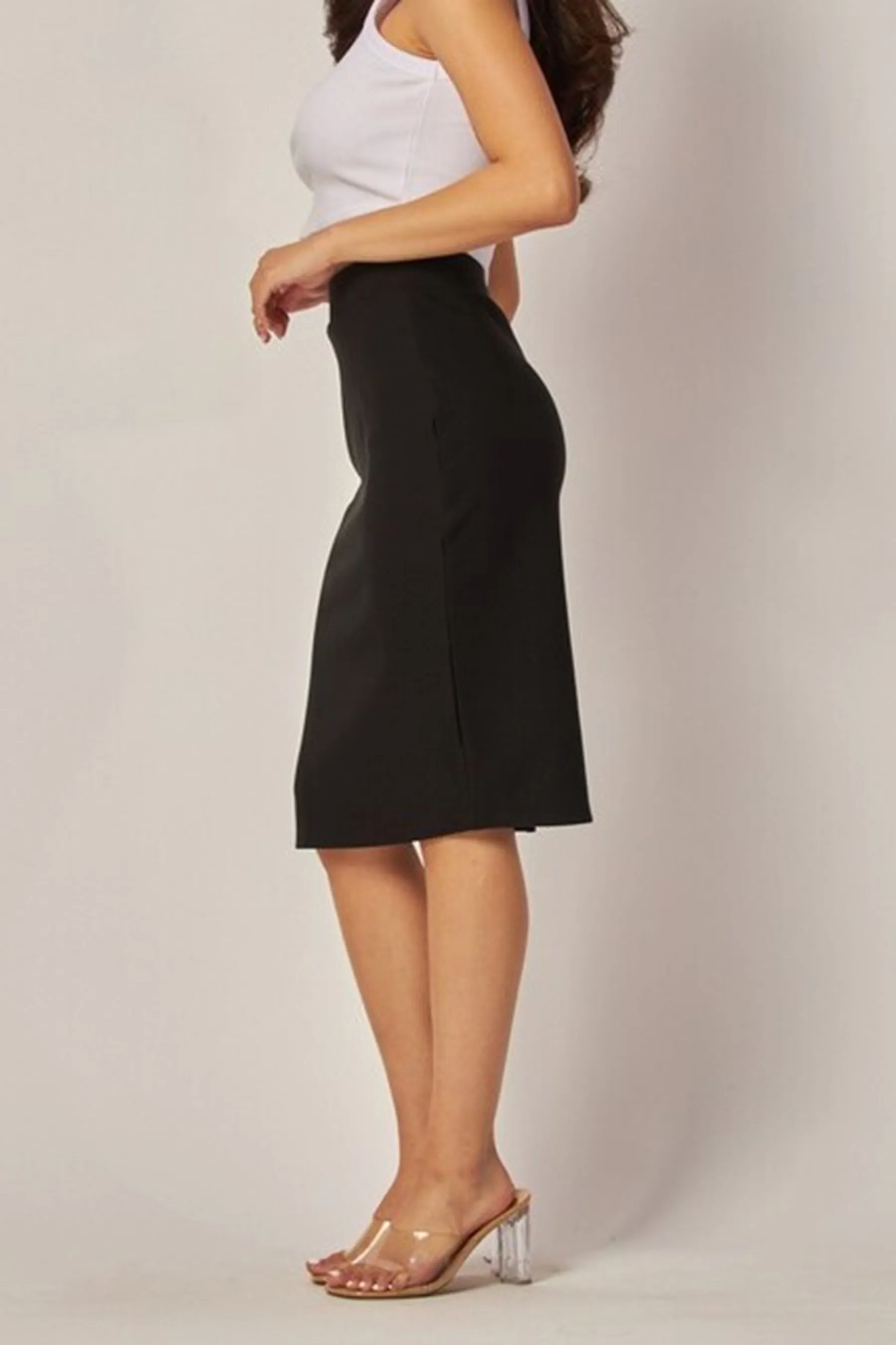 Women's Scuba Pencil Skirt High Rise, Below-the-Knee Length, Stretch Fit